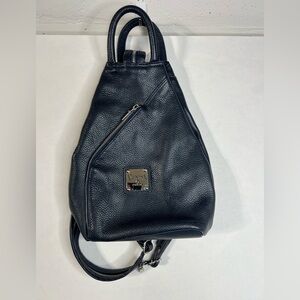 Valentina Italia Carrano Sling Backpack Blue Pebbled Leather Convertible Bag